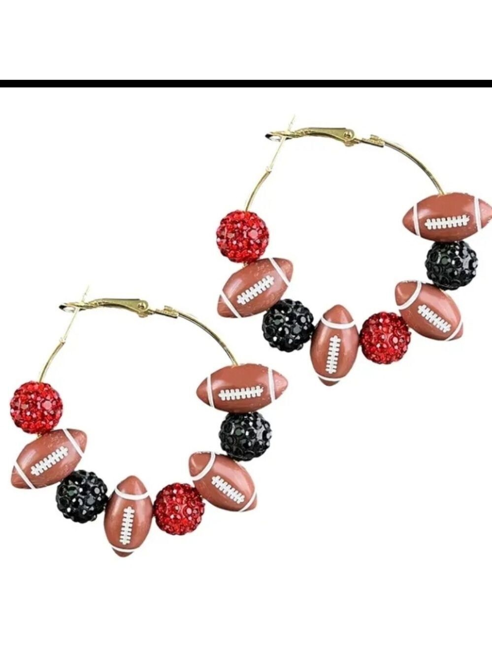 Georgia Bulldog Football Hoop Earrings Red Black Sparkle Beads